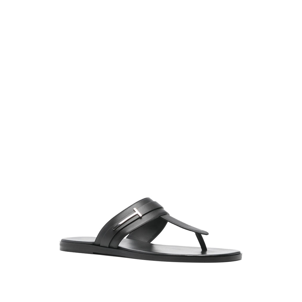 Black Thong Calf Leather Flats