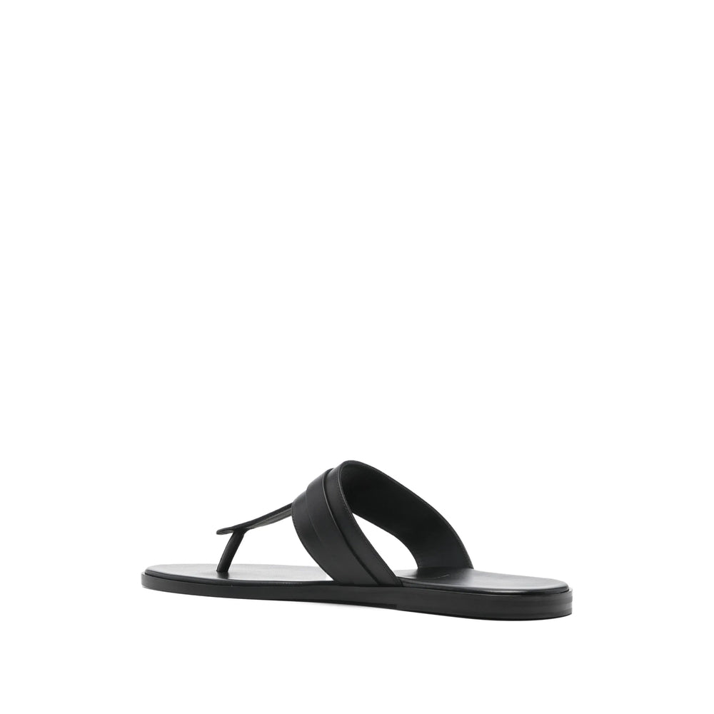 Black Thong Calf Leather Flats