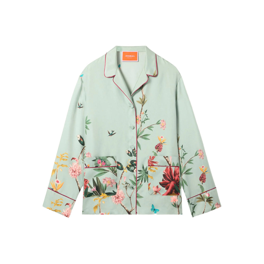 Blue Floral Silk Button Front