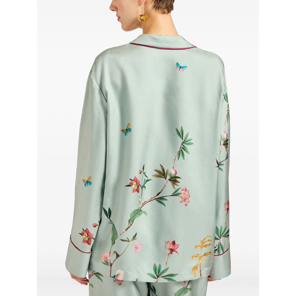 Blue Floral Silk Button Front