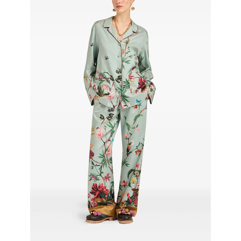 Blue Floral Silk Button Front