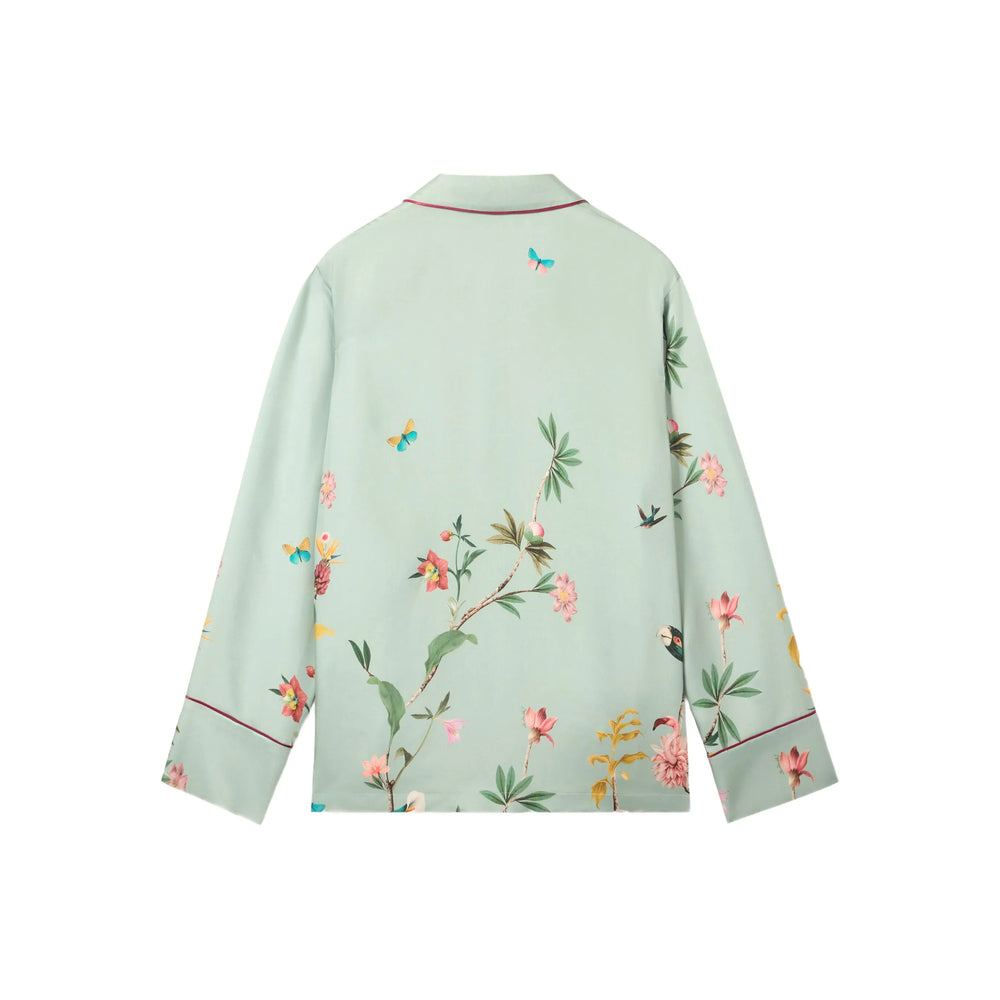 Blue Floral Silk Button Front