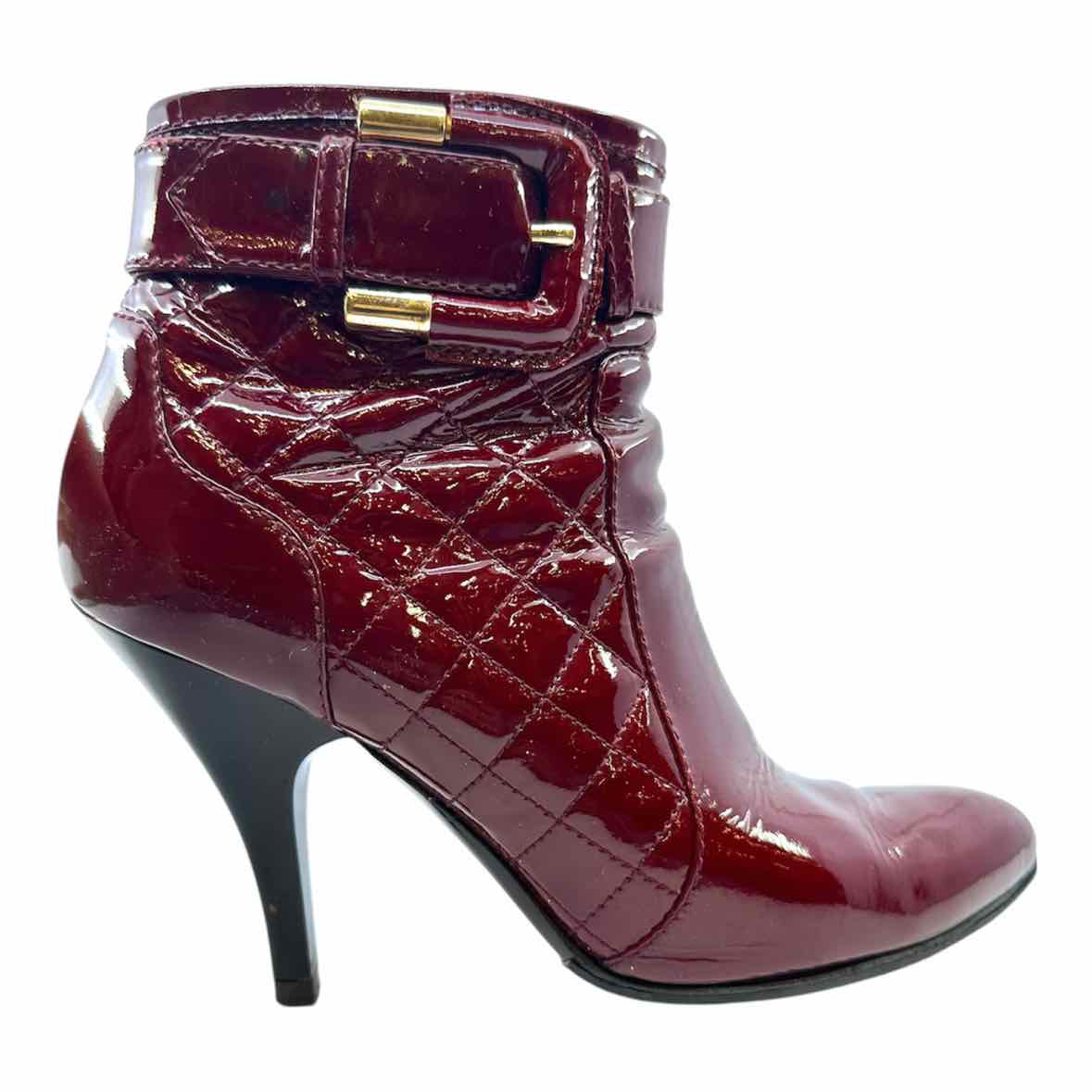 BURBERRY Size 7 Maroon Patent Leather Quilted Ankle Boot