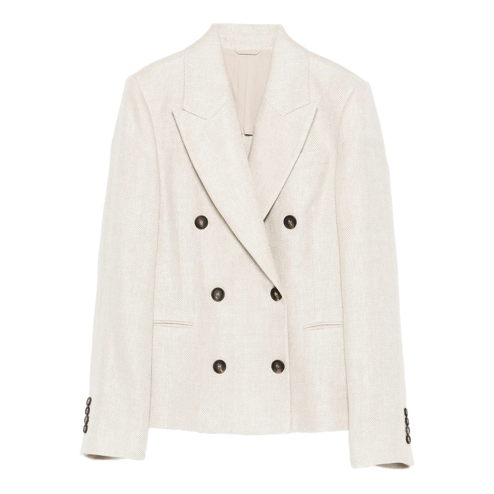 Beige Herringbone Double-breasted Coat