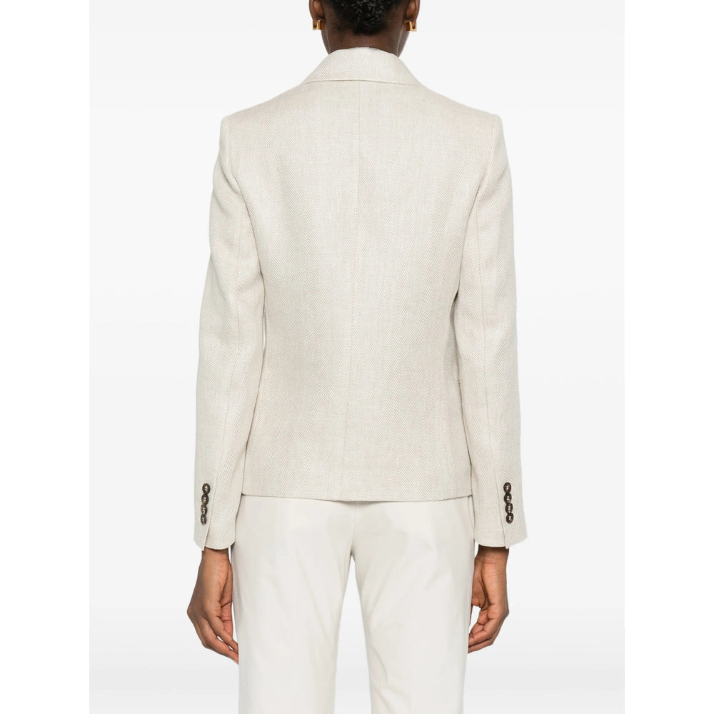 Beige Herringbone Double-breasted Coat
