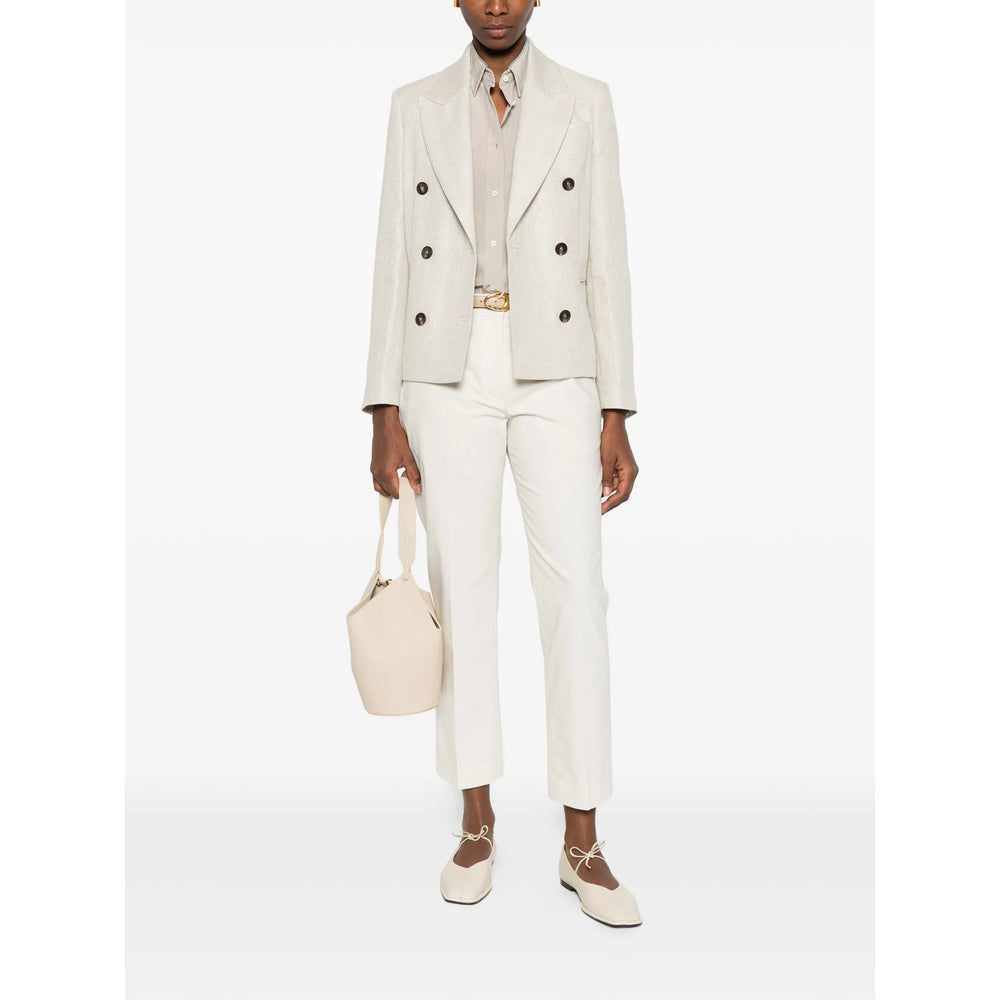 Beige Herringbone Double-breasted Coat