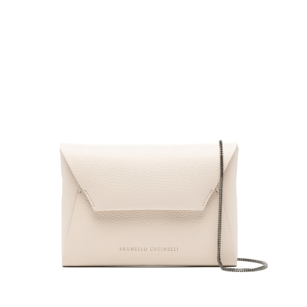 Beige Grained Leather Shoulder Bag