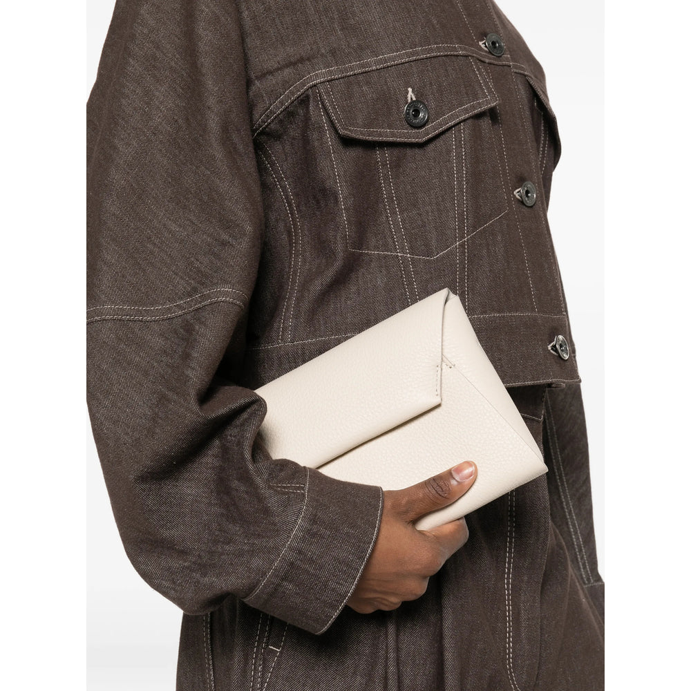 Beige Grained Leather Shoulder Bag