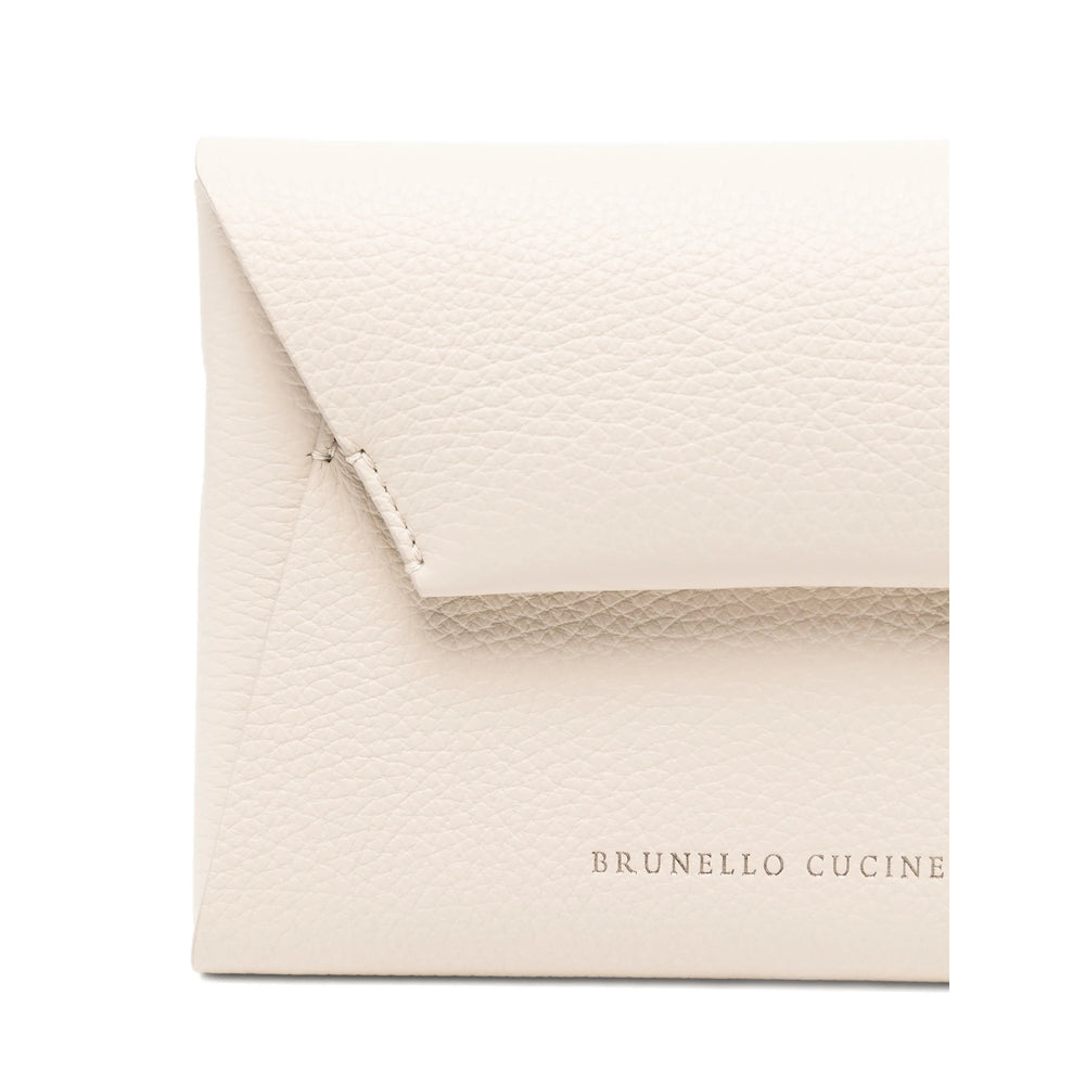 Beige Grained Leather Shoulder Bag