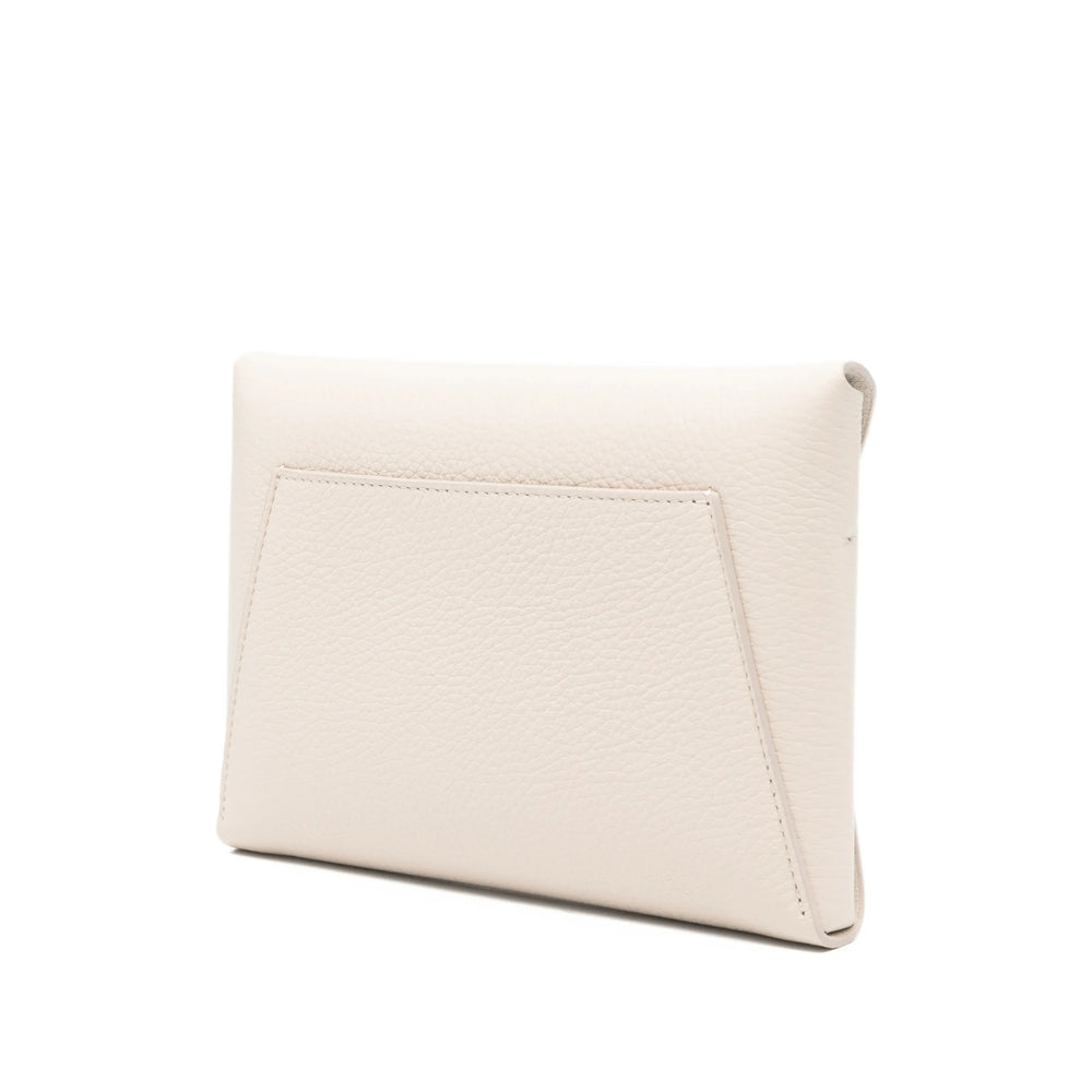 Beige Grained Leather Shoulder Bag