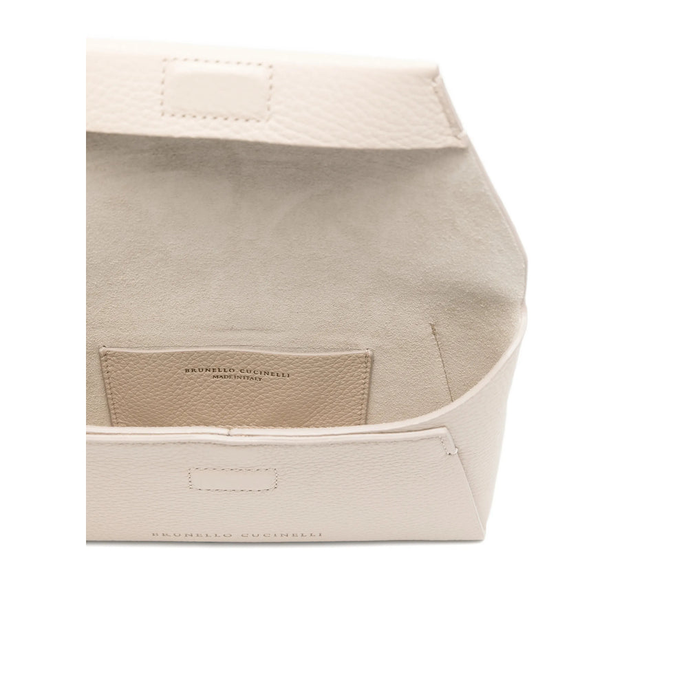 Beige Grained Leather Shoulder Bag