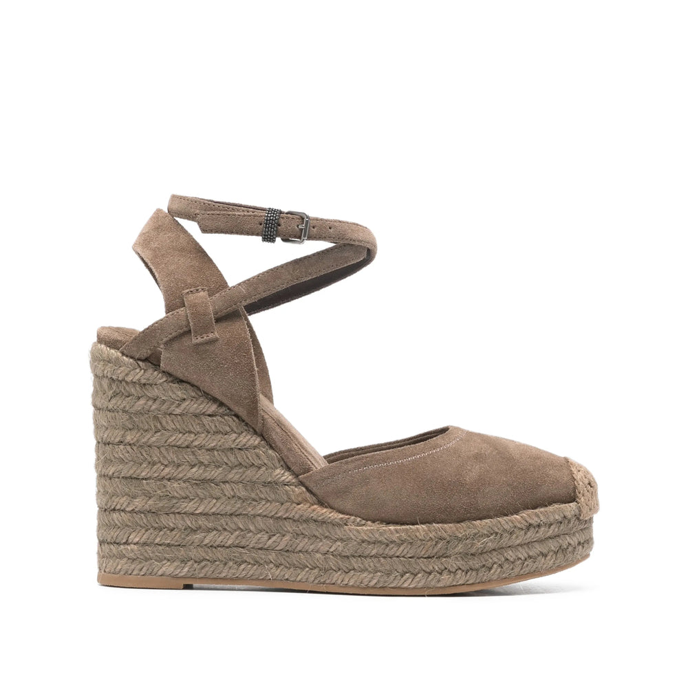 Brown Calf Suede Ankle Strap Wedge