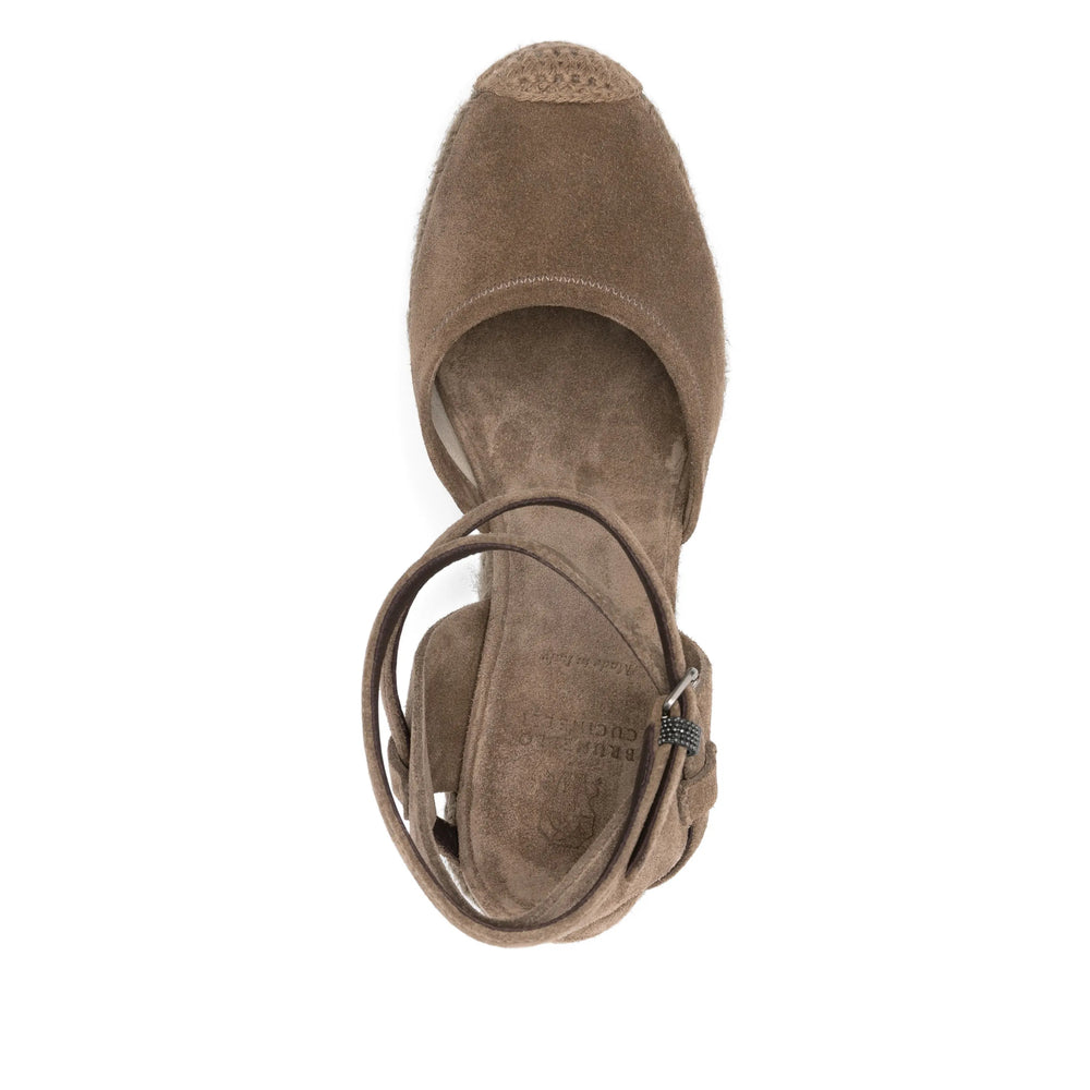 Brown Calf Suede Ankle Strap Wedge