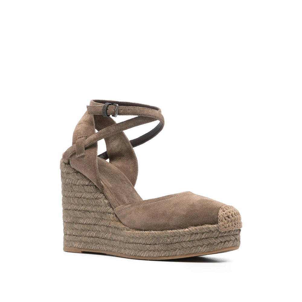 Brown Calf Suede Ankle Strap Wedge