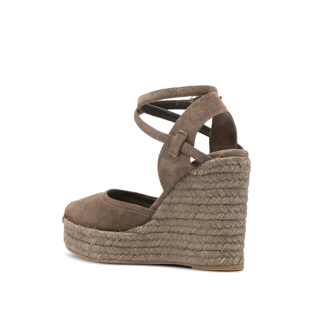 Brown Calf Suede Ankle Strap Wedge