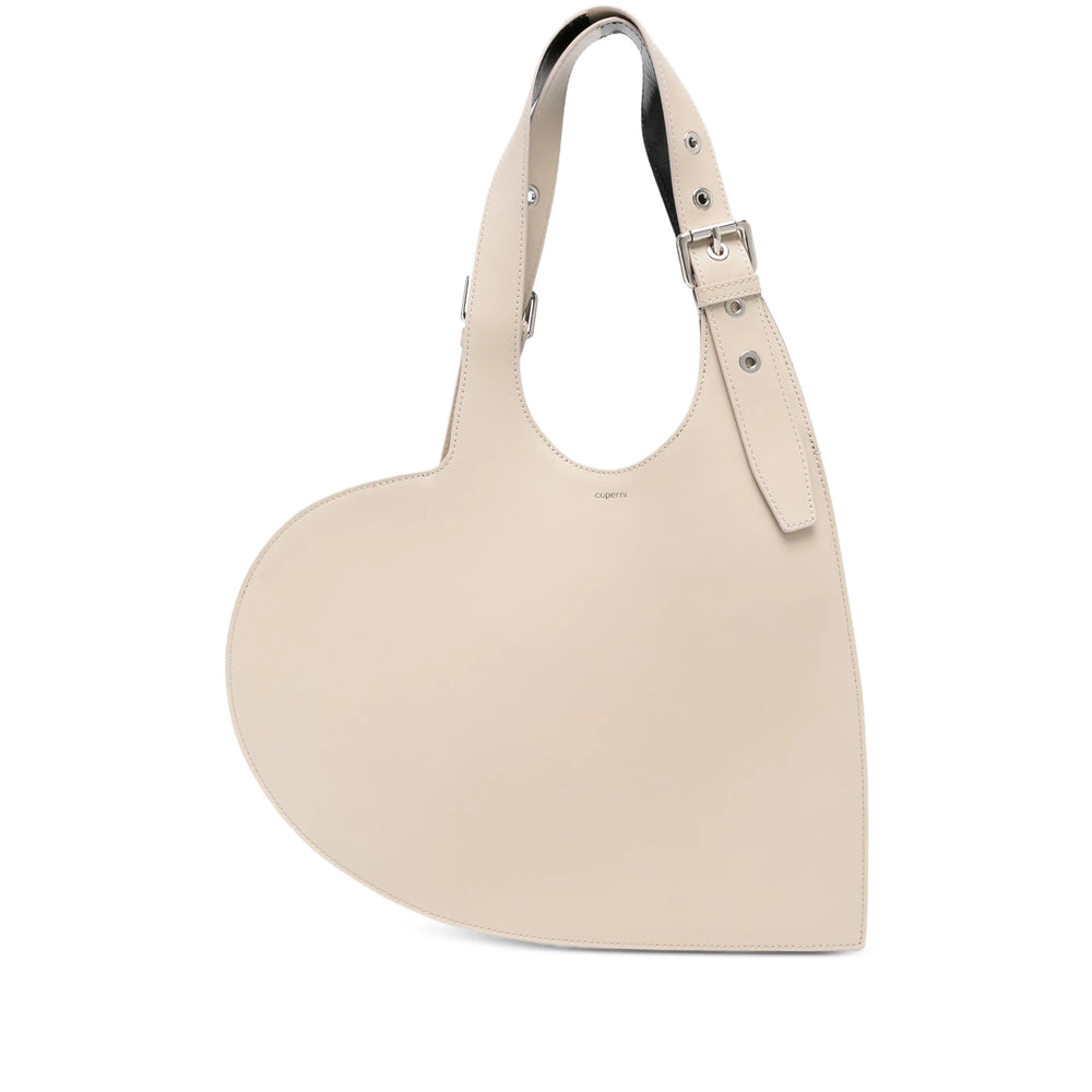 Beige Calf Leather Heart Satchel