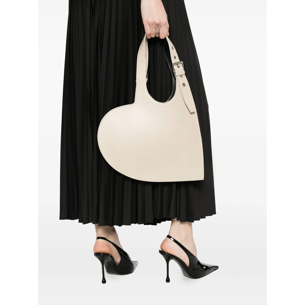 Beige Calf Leather Heart Satchel
