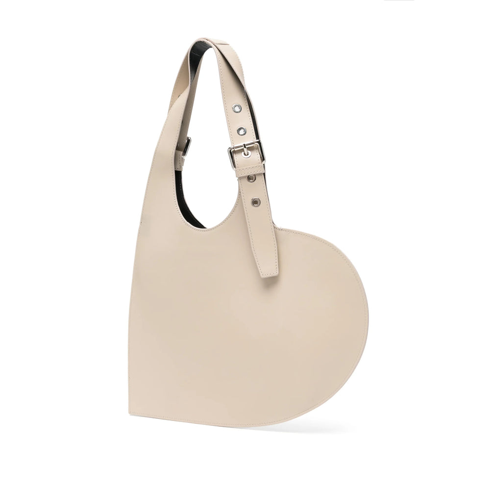 Beige Calf Leather Heart Satchel