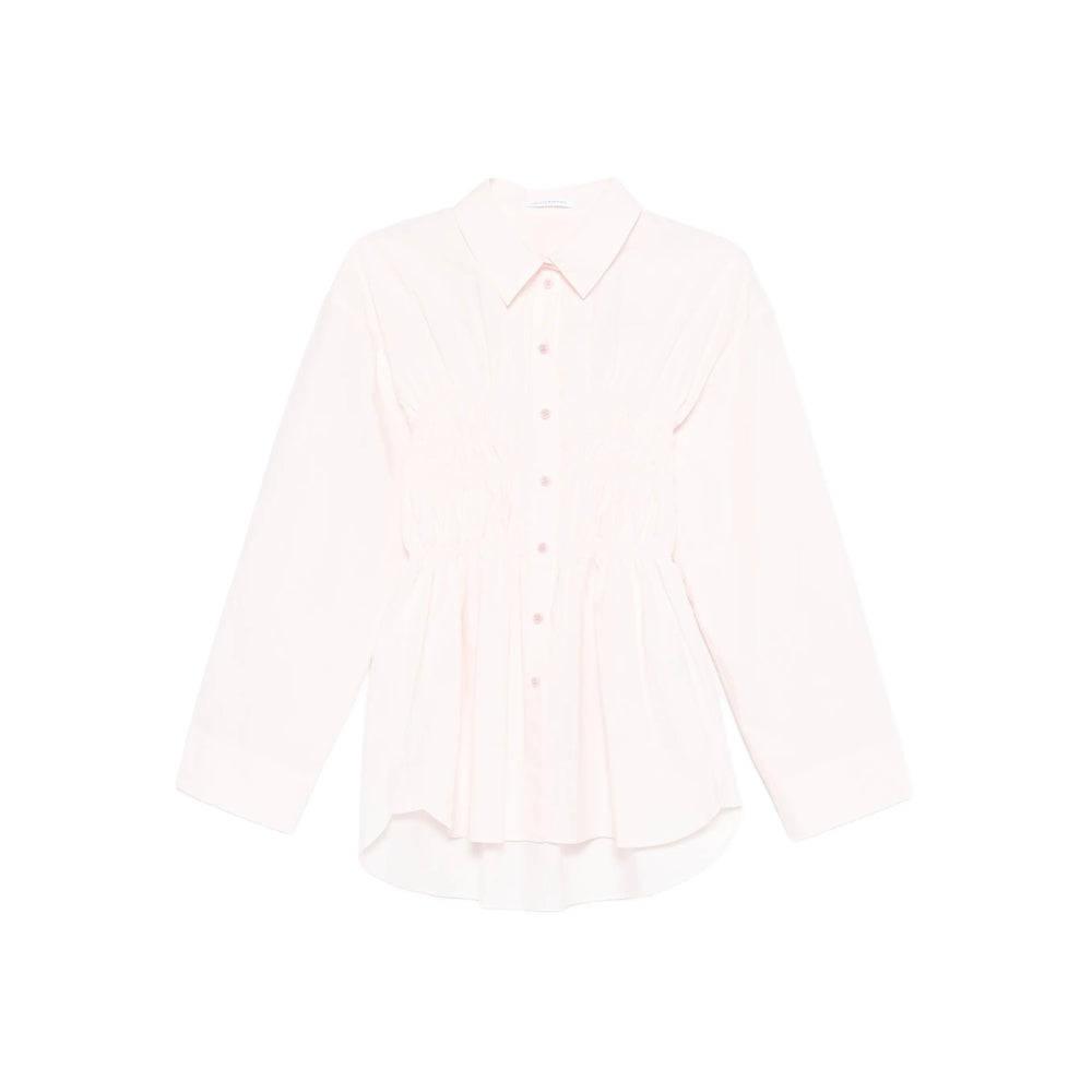 Soft Light Pink Shirred Peplum Top