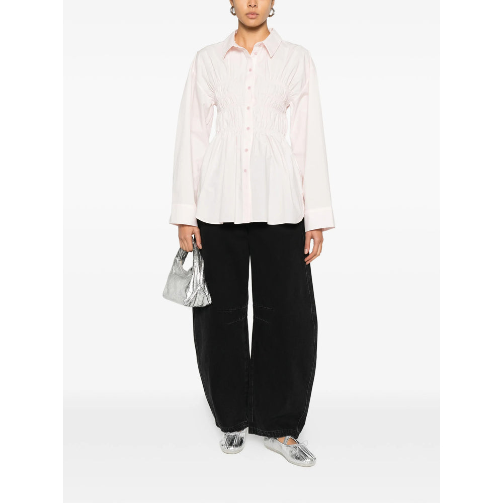 Soft Light Pink Shirred Peplum Top
