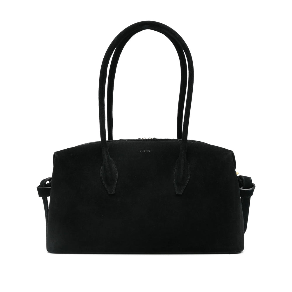 Black Suede Top Handle Tote Bag