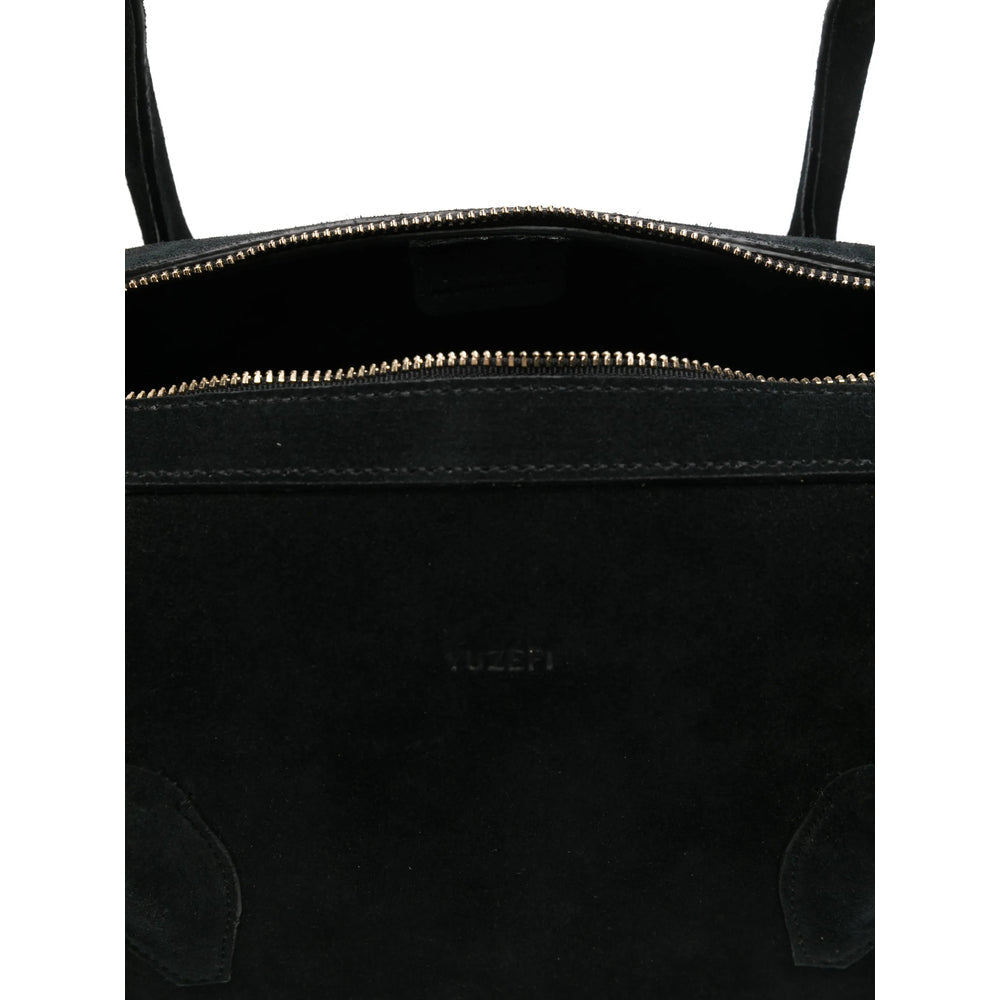Black Suede Top Handle Tote Bag