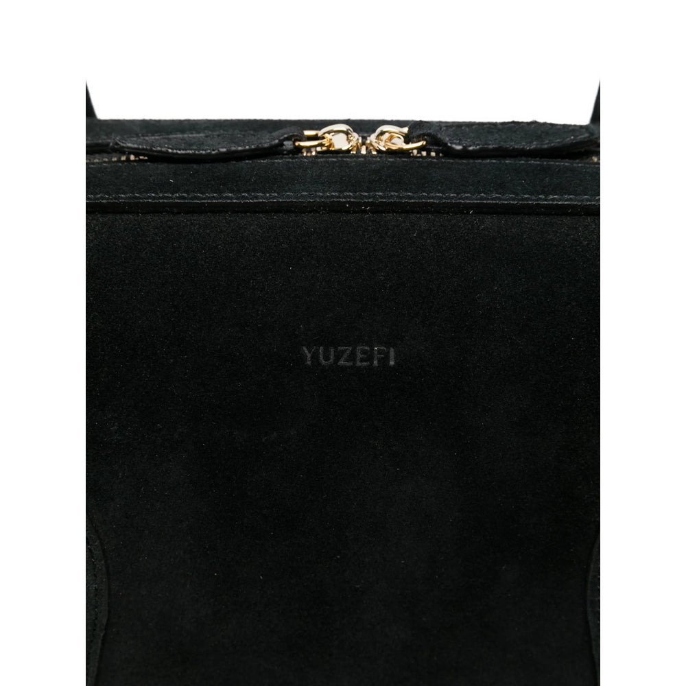 Black Suede Top Handle Tote Bag