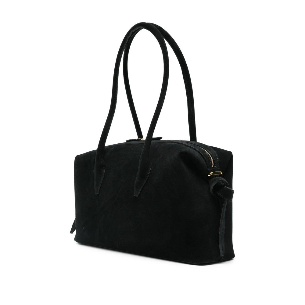 Black Suede Top Handle Tote Bag