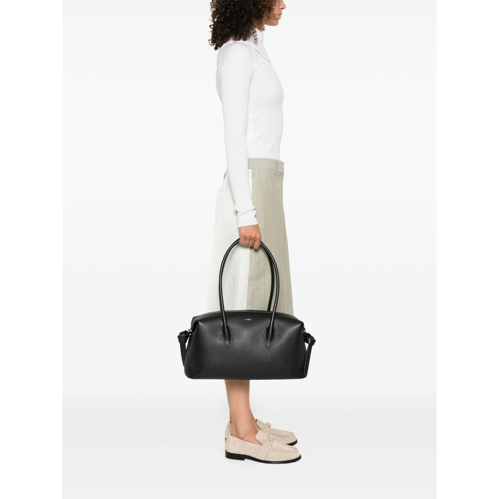 Black Calf Leather Top Handle Satchel