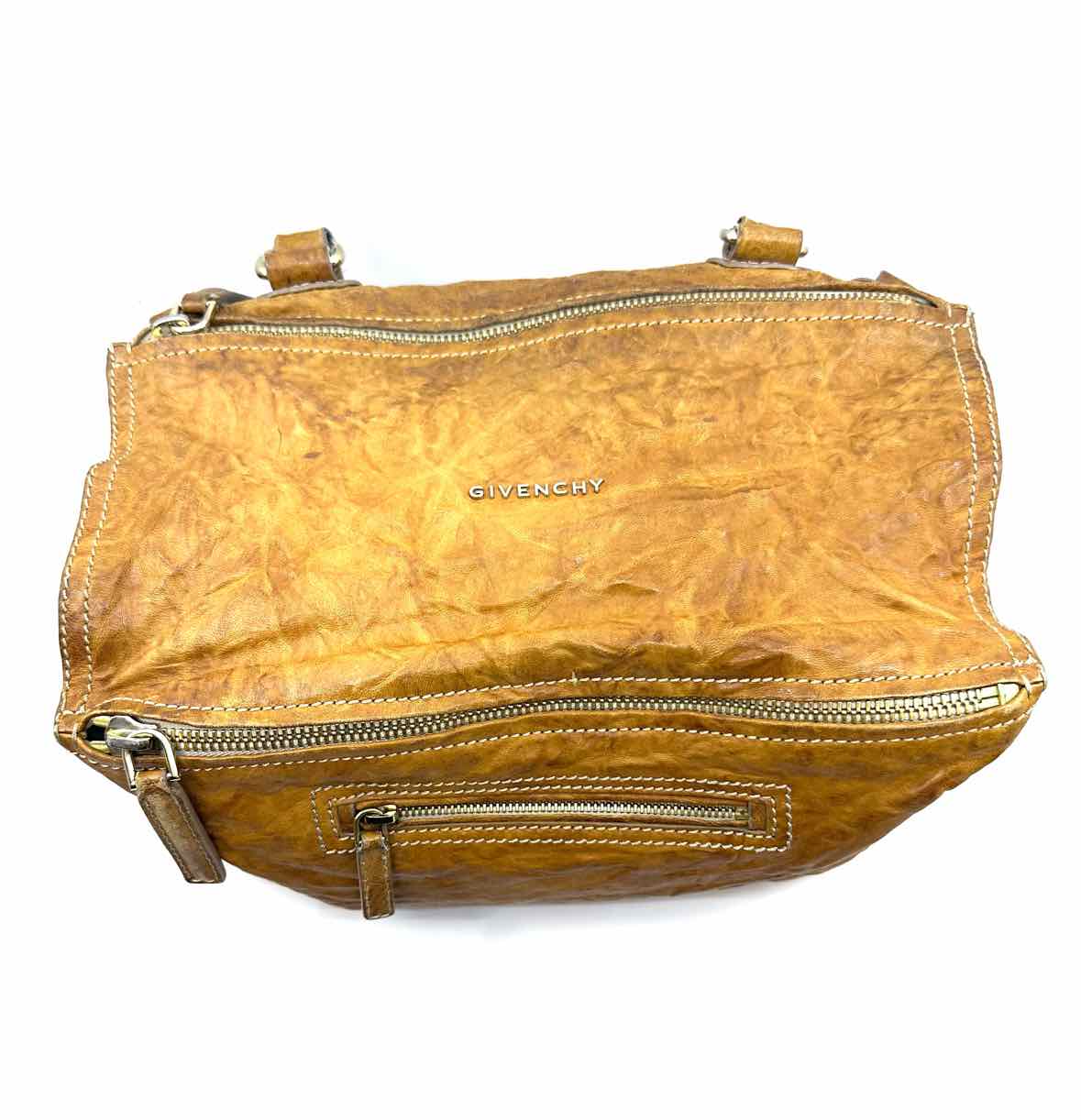 GIVENCHY Caramel Leather Crinkled Handbag