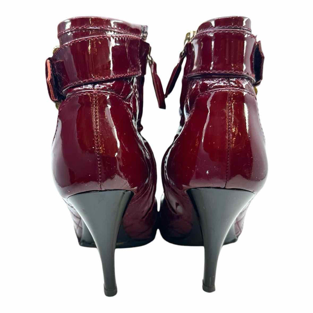 BURBERRY Size 7 Maroon Patent Leather Quilted Ankle Boot
