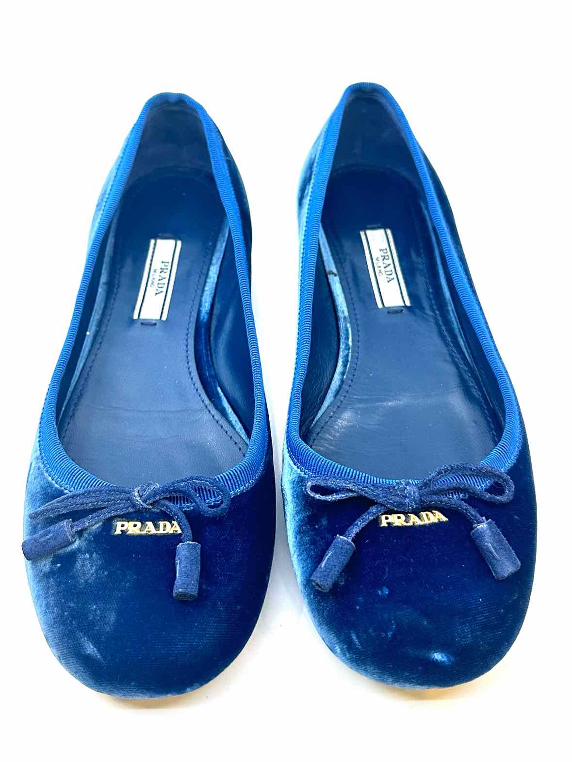 PRADA Size 6.5 Blue Velvet Solid Flats