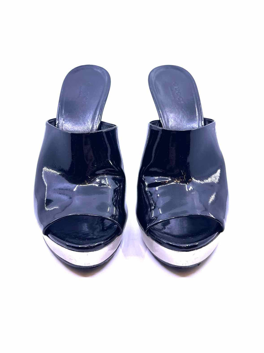 GUCCI Size 6.5 Black Patent Leather Solid Mules