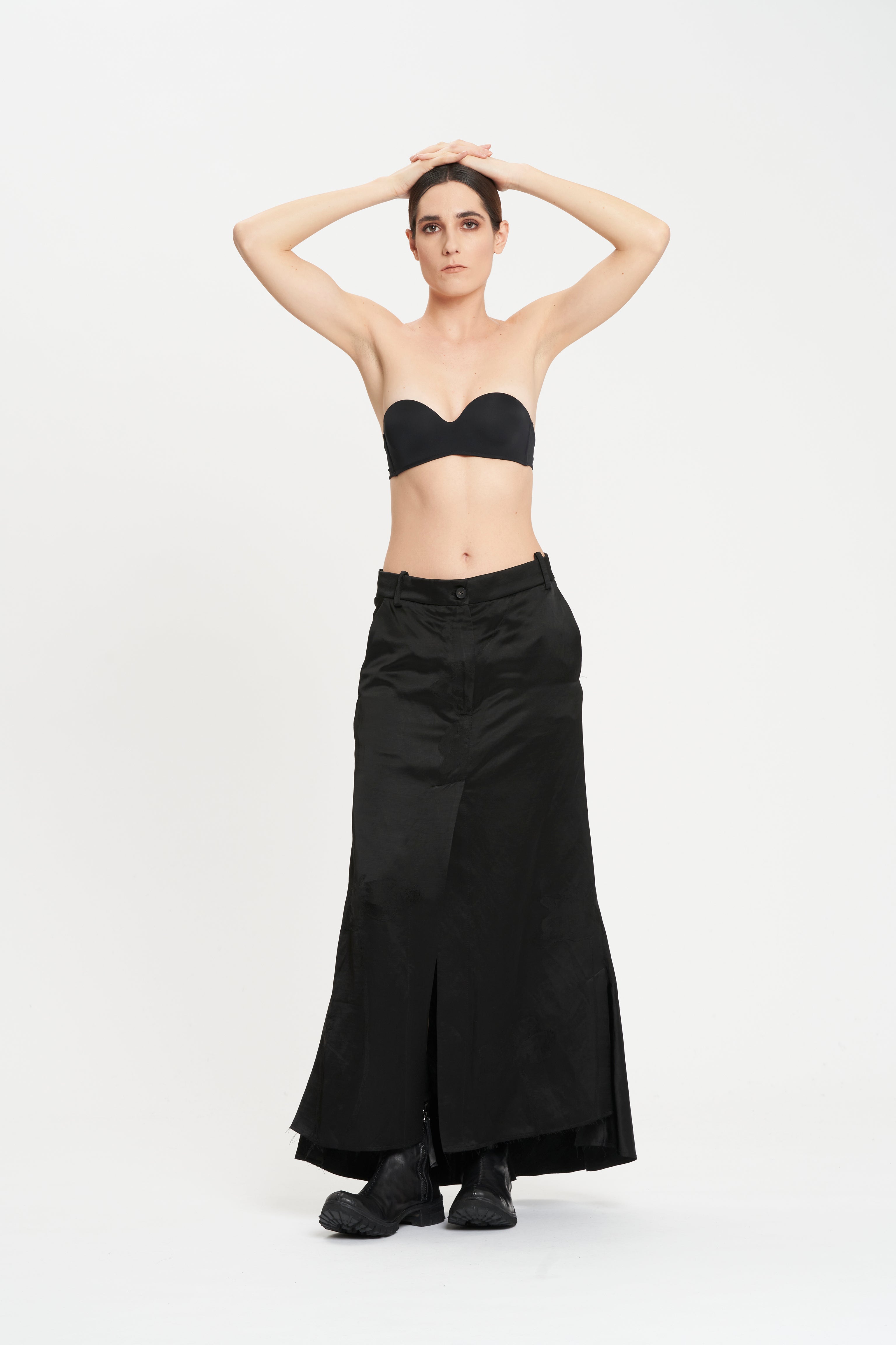 Masnada Black satin jacquard long skirt
