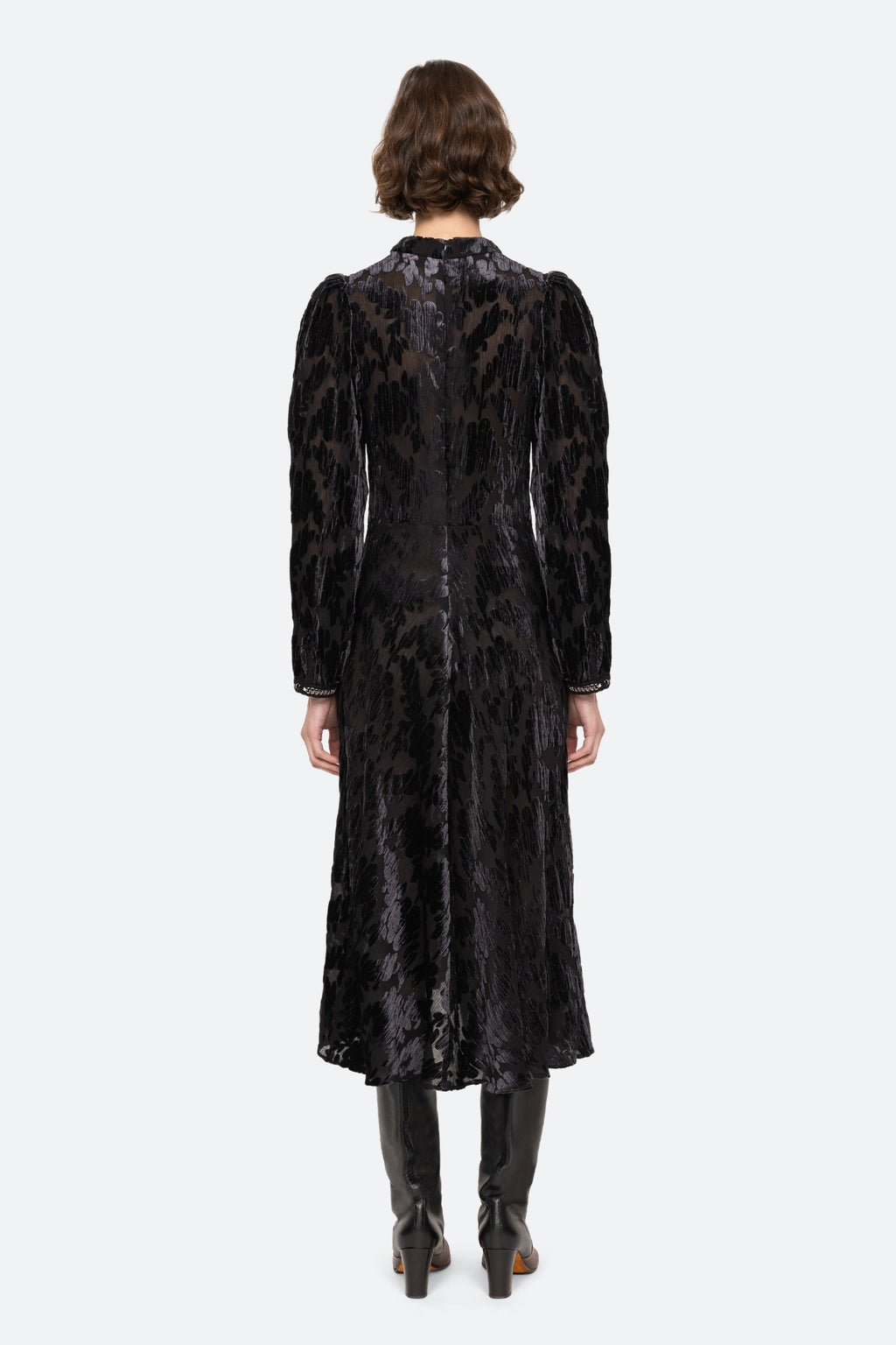 SEA NEW YORK.REGINE BURNOUT L/SLV MIDI DRESS )