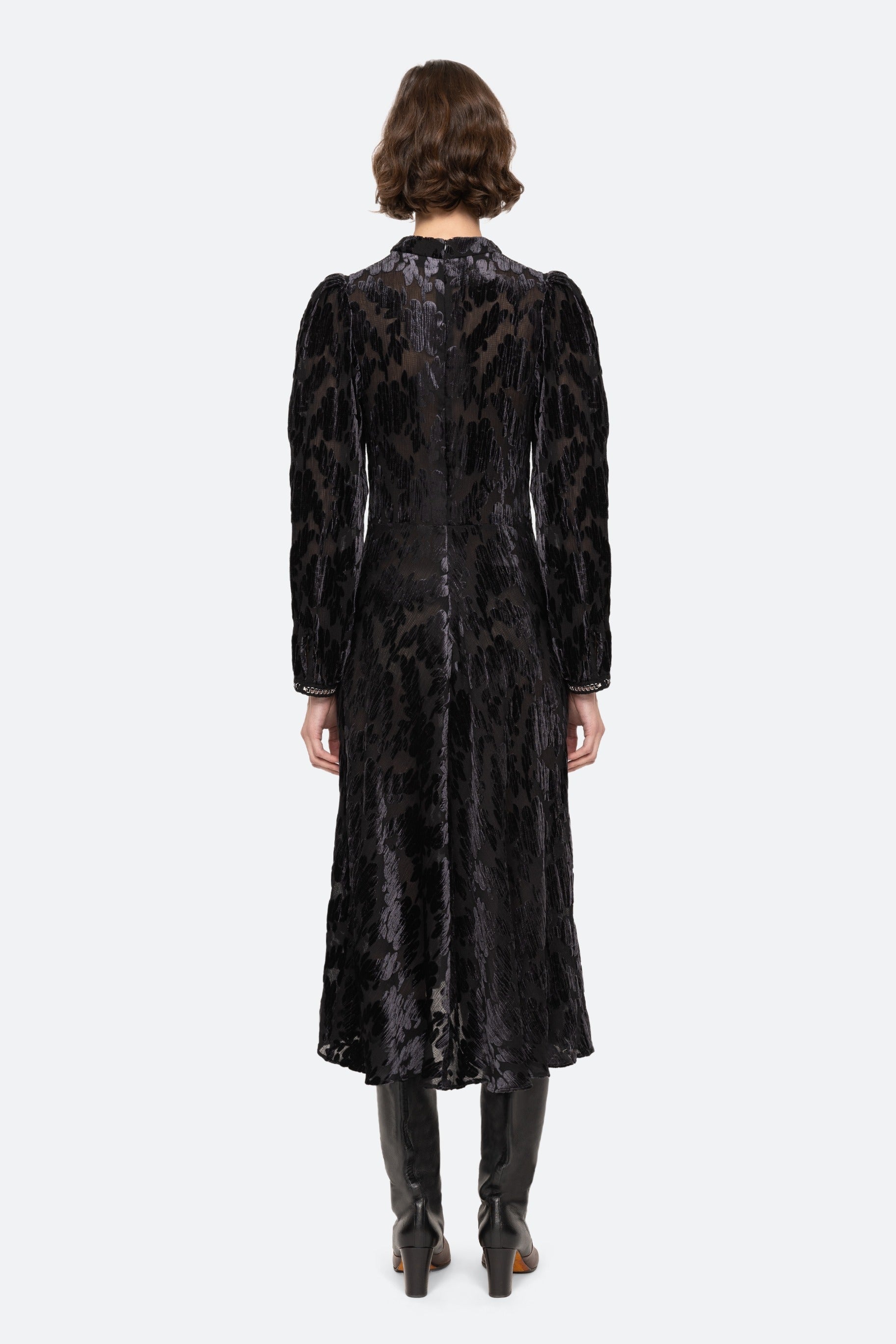 SEA NEW YORK.REGINE BURNOUT L/SLV MIDI DRESS )