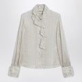 Light beige silk-blend shirt with ruffles