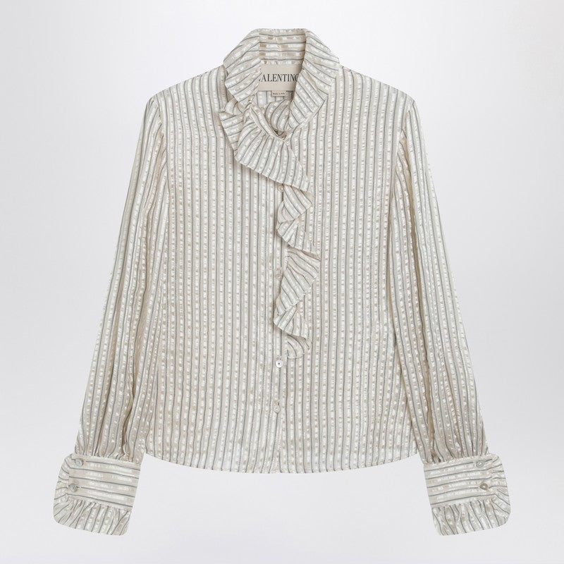 Light beige silk-blend shirt with ruffles