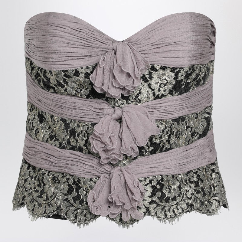 Grey/mauve/gold chiffon silk top