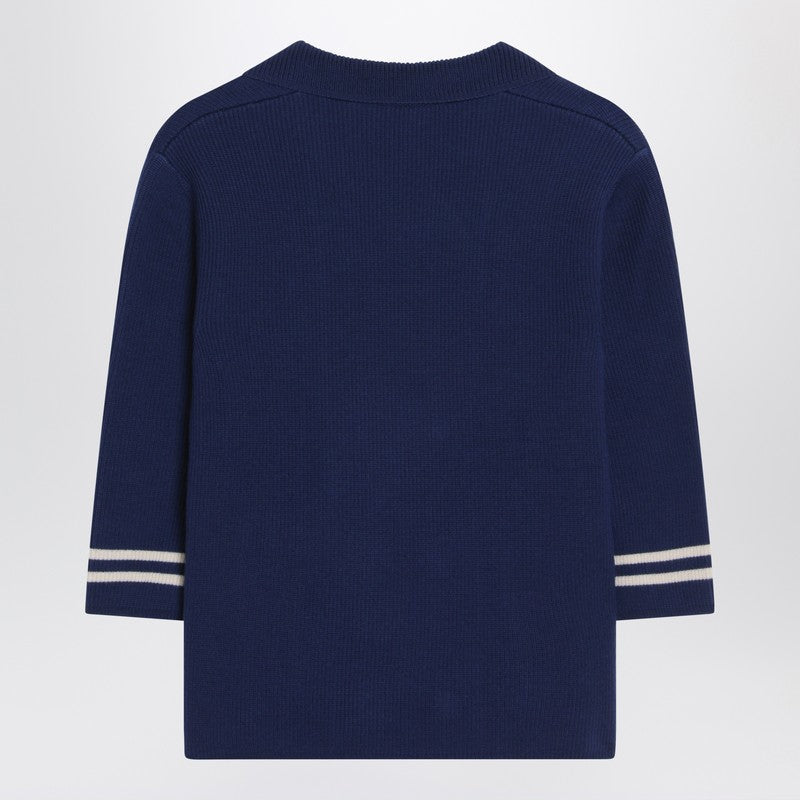 Blue double-breasted wool cardigan