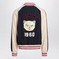 Blue/cream bomber with mixed wool VLogo