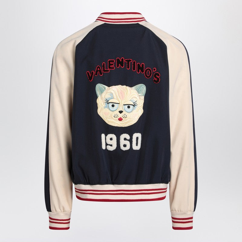 Blue/cream bomber with mixed wool VLogo