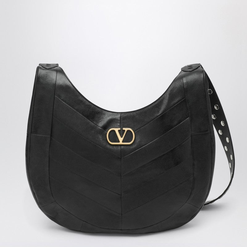Medium Hoboho bag in black chevron-pattern nappa