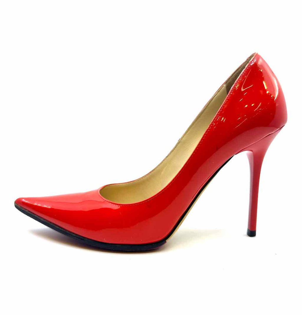 JIMMY CHOO Size 5.5 Neon Orange Patent Leather Pumps