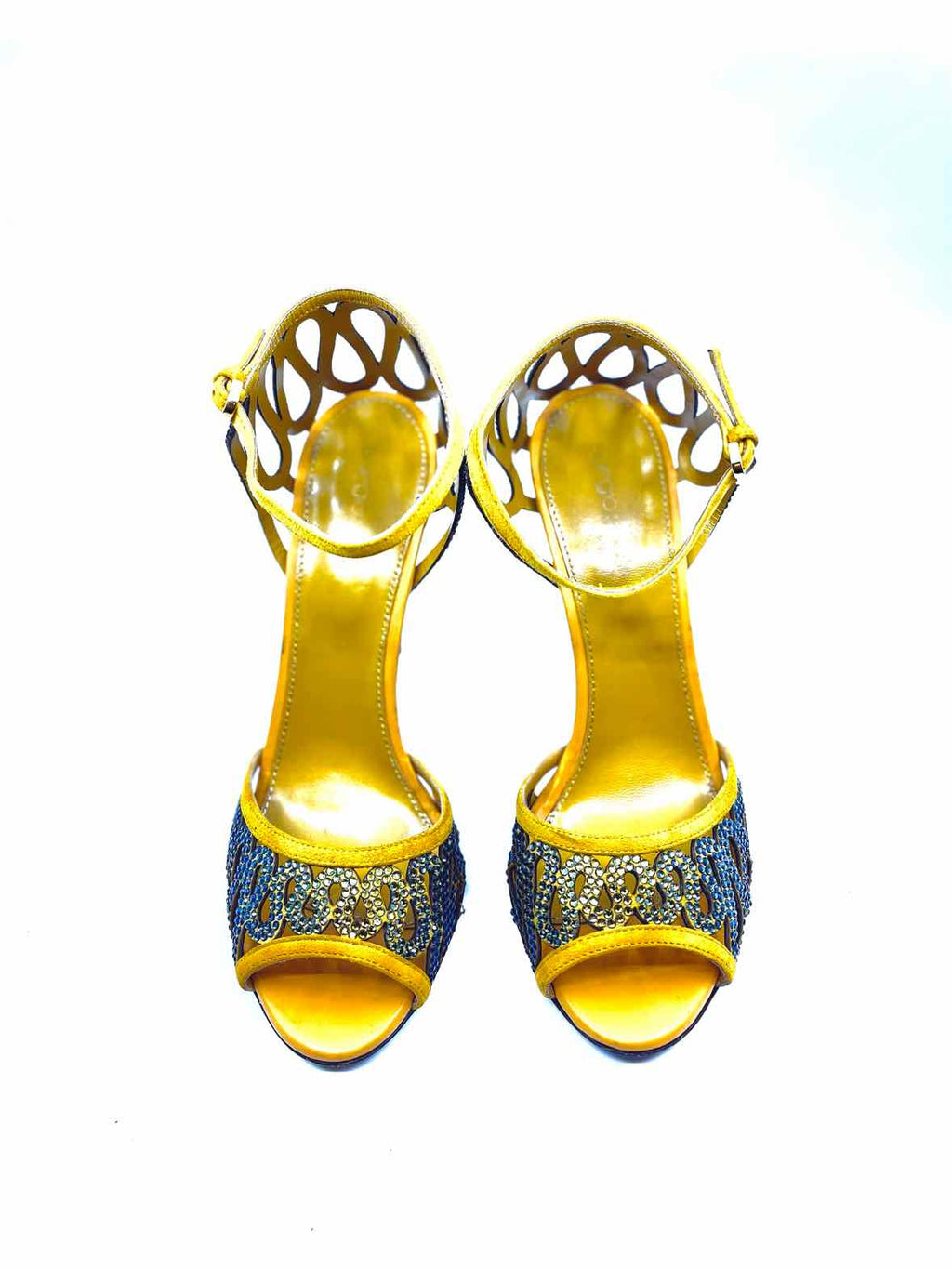 SERGIO ROSSI Size 10 Mustard Suede Crystal Zig Zag Sandals