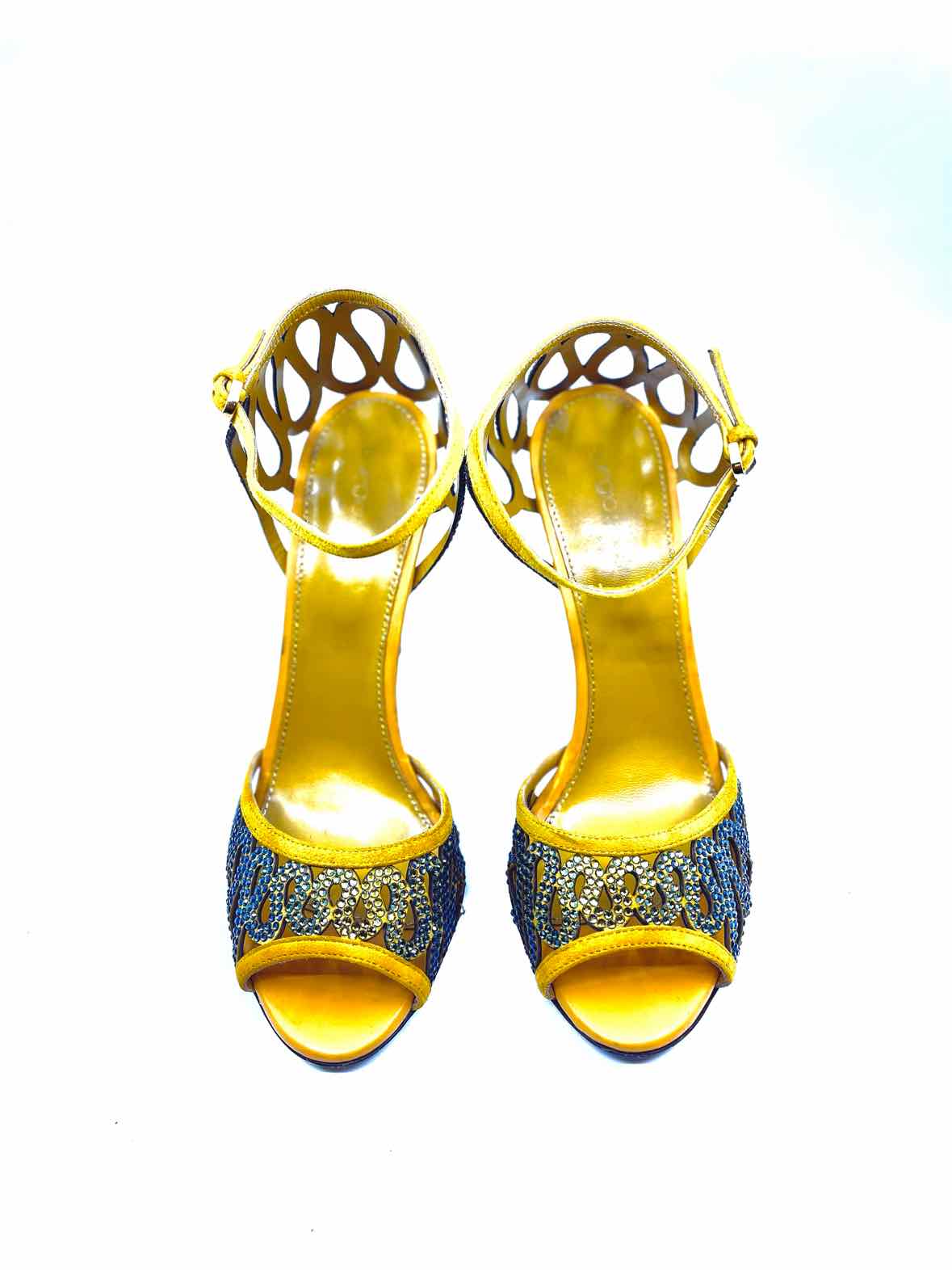 SERGIO ROSSI Size 10 Mustard Suede Crystal Zig Zag Sandals