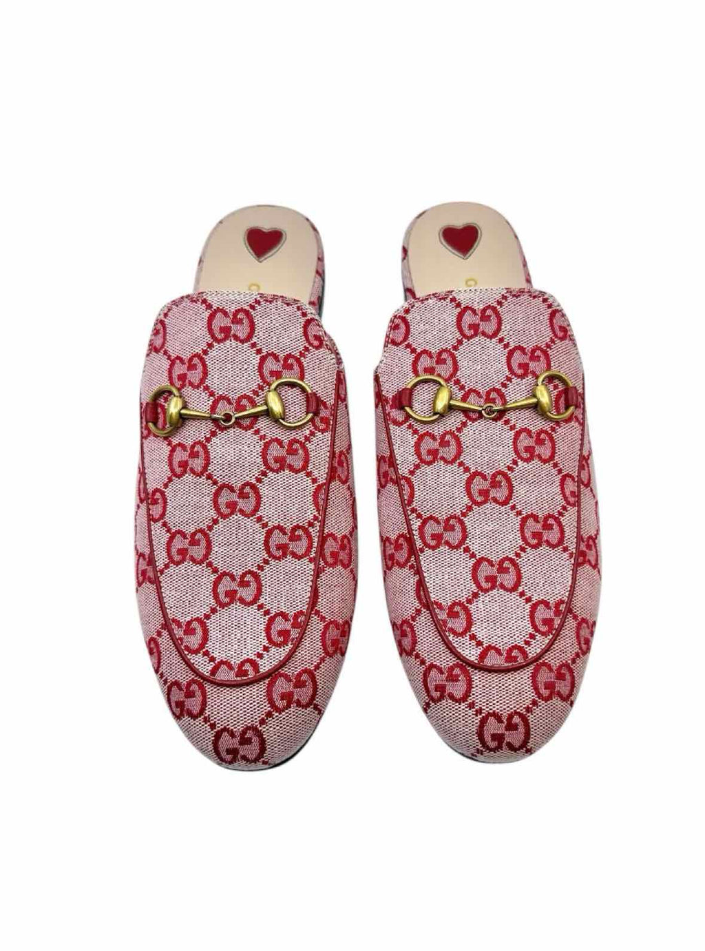 GUCCI Size 10 Red Canvas Monogram Mules