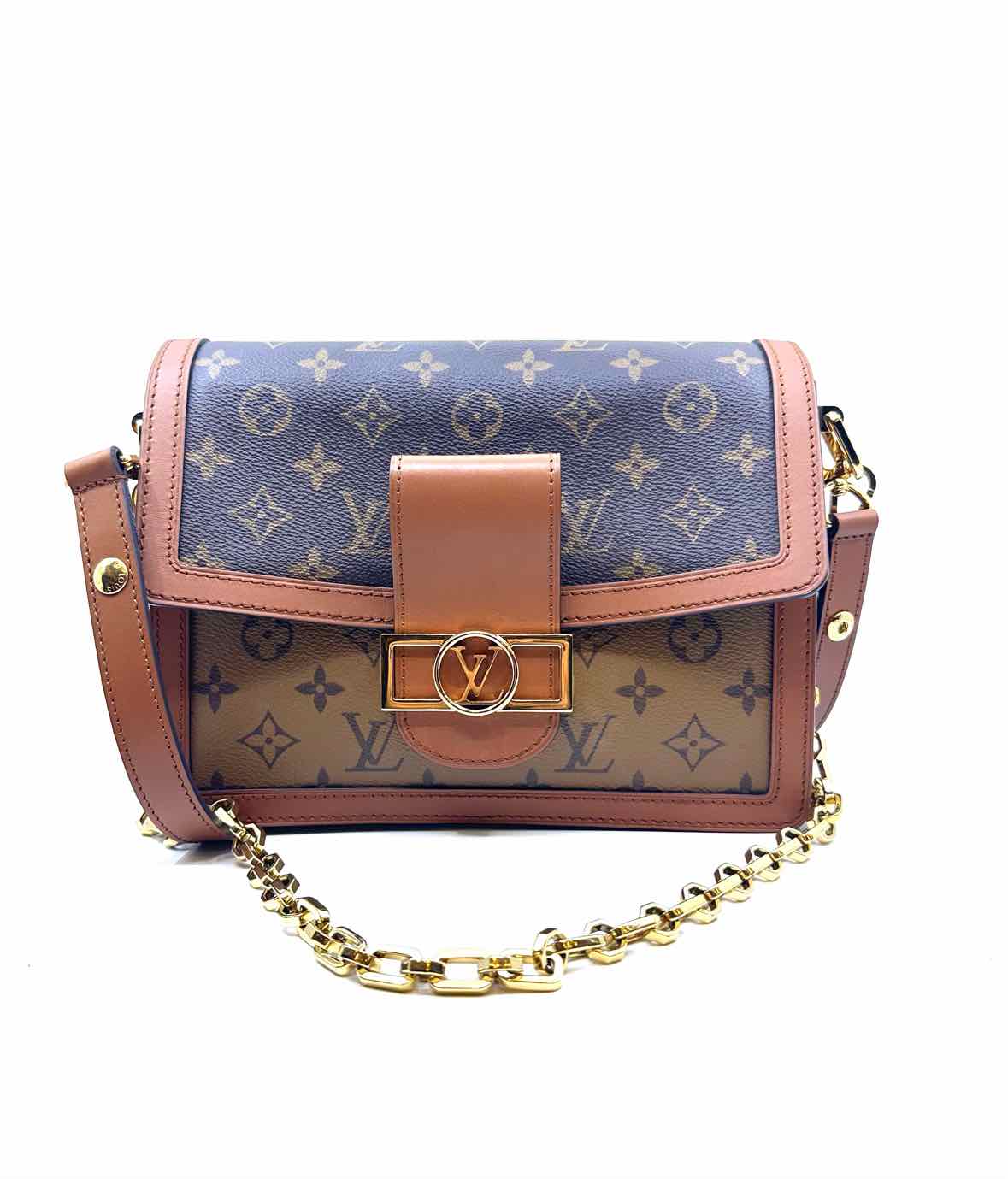 LOUIS VUITTON Brown Leather Monogram Handbag