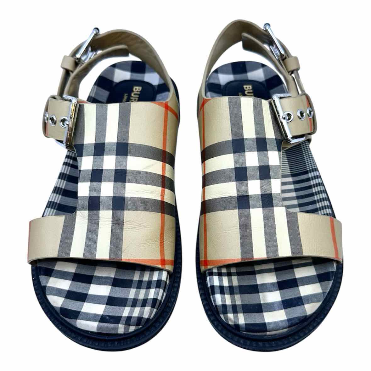 BURBERRY Size 4 Beige, Black Nova Check Sandals