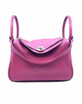 HERMES Taurillon Clemence Lindy Mauve Pebbled Leather Solid Handbag